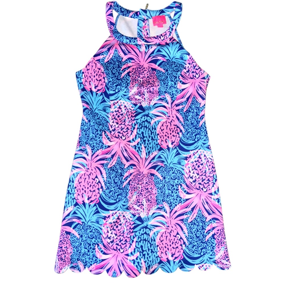 F1 Lilly Pulitzer Girls Sophelia Shift Dress Tropical Pineapple Scalloped Resort